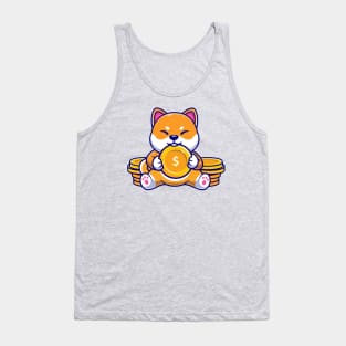 Cute Shiba Inu Dog With Gold Coin Cartoon Tank Top